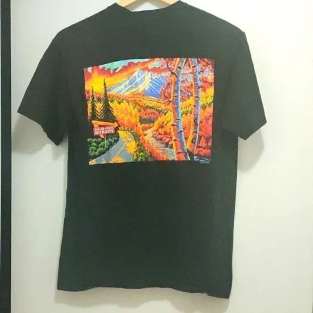 Black T-Shirt with Vibrant Mountain Print